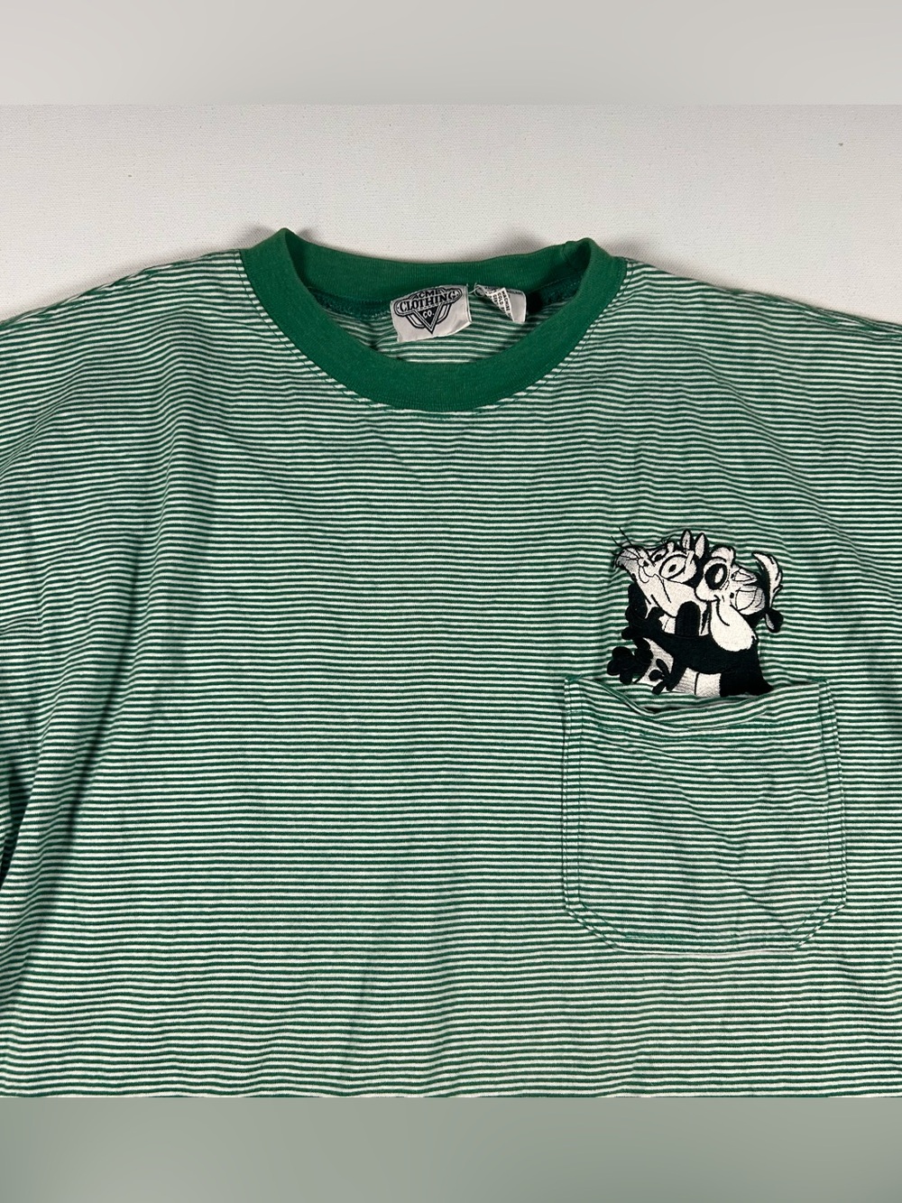 Vtg Pepe Le Pew Shirt Mens Large Green Stripes Acme Clothing Ringer Pocket 1994